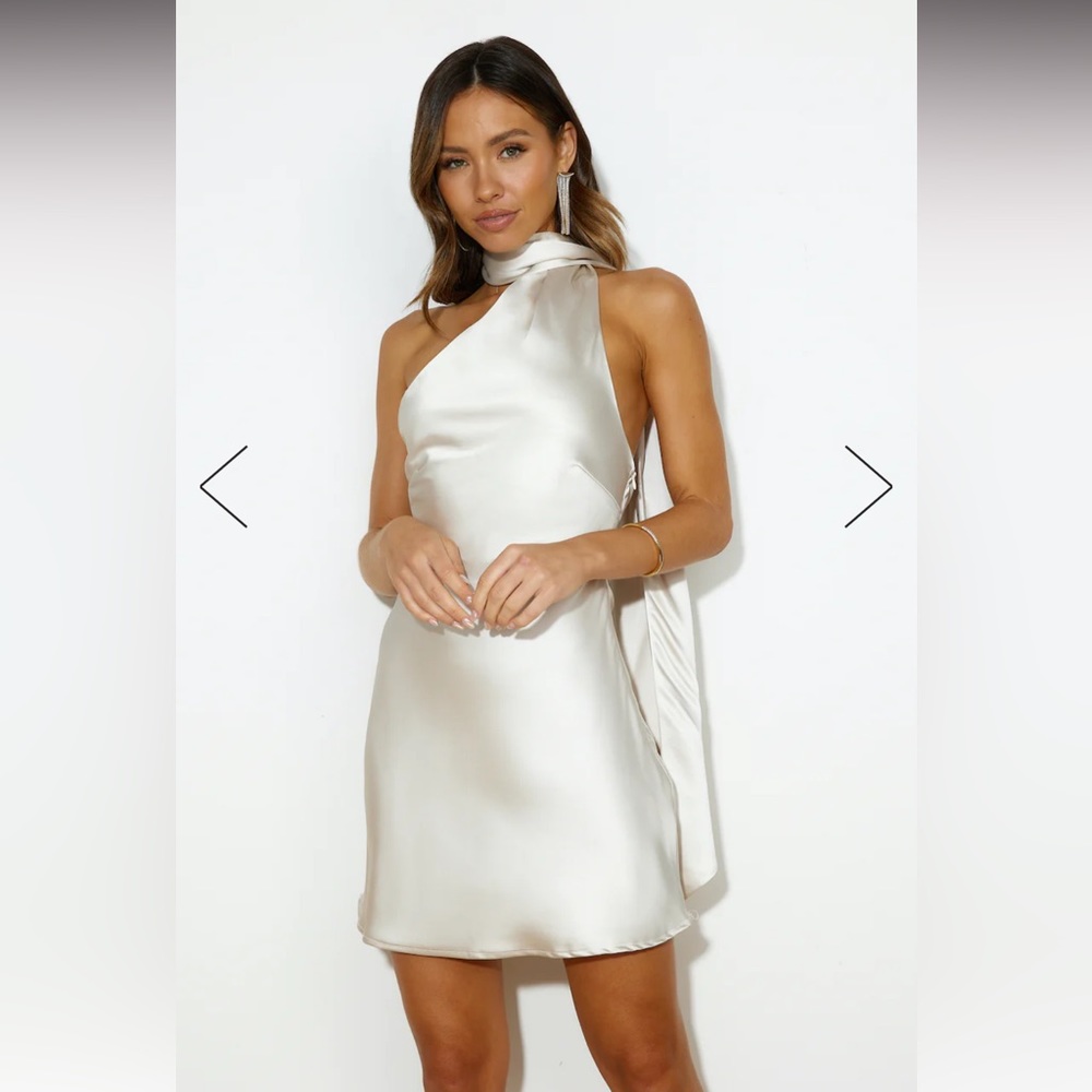 Hello Molly Luxe Arrival Satin Mini Dress Champagne